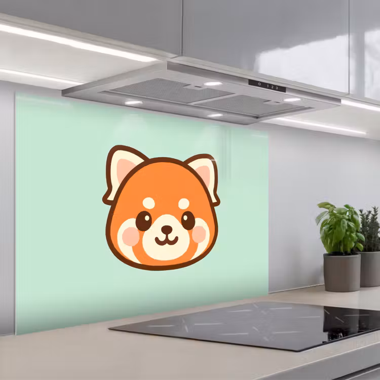 Rode panda - Groen - Cartoon keuken achterwand spatscherm middel -3d_schuin