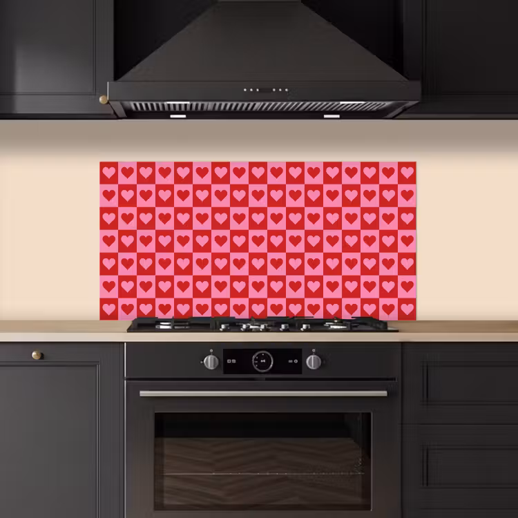 Rood - Roze - Schaakbord - Valentijn keuken achterwand spatscherm middel -sfeer1