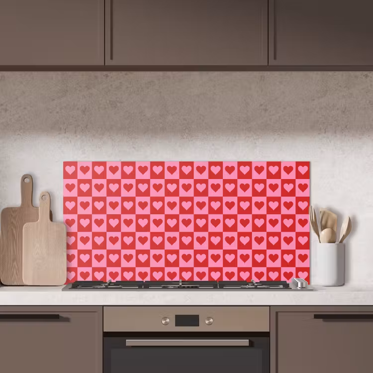 Rood - Roze - Schaakbord - Valentijn keuken achterwand spatscherm middel -sfeer2
