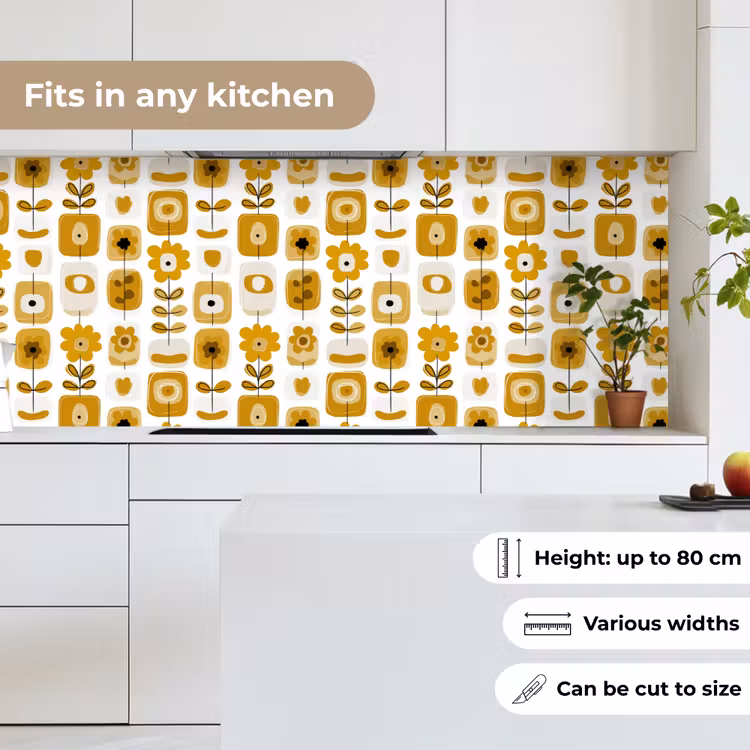 Retro - Abstract - Bloemen - Okergeel keuken achterwand 2 middel 871 -sfeer4_UK