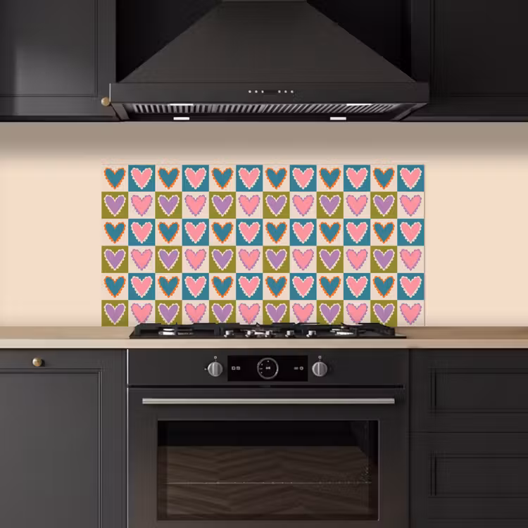 Retro - Kleuren - Patroon - Hartjes keuken achterwand spatscherm middel 899 -sfeer1
