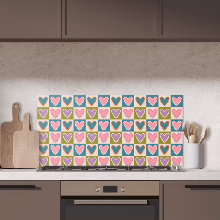 Retro - Kleuren - Patroon - Hartjes keuken achterwand spatscherm middel 899 -sfeer2