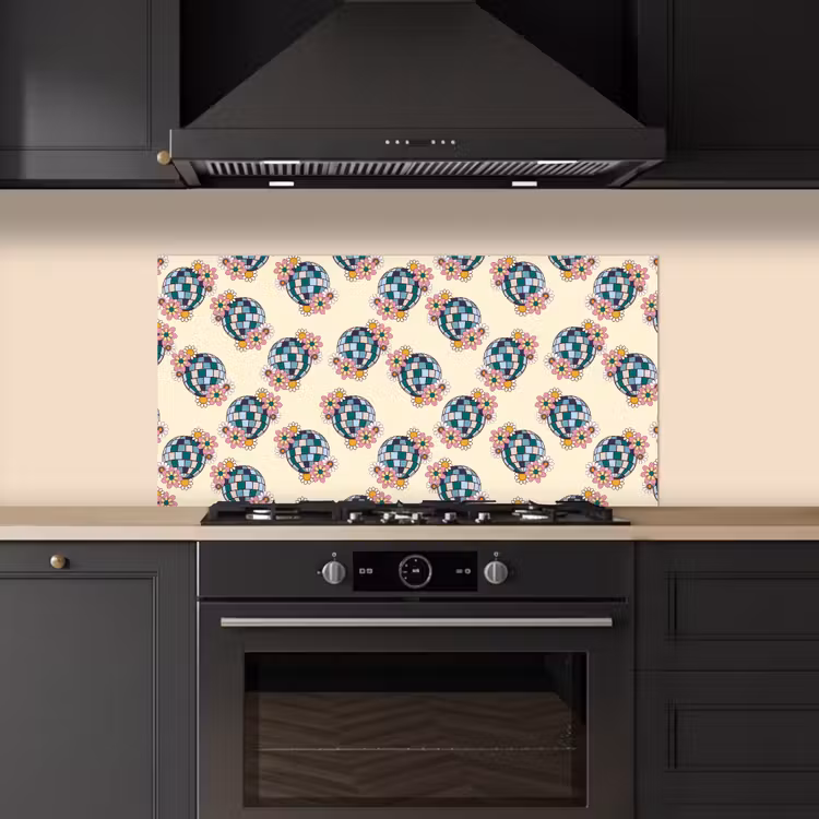 Retro - Disco - Bloemen - Discobal keuken achterwand spatscherm middel 899 -sfeer1