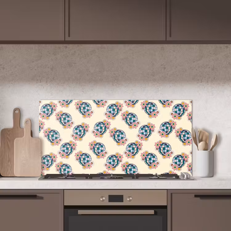 Retro - Disco - Bloemen - Discobal keuken achterwand spatscherm middel 899 -sfeer2
