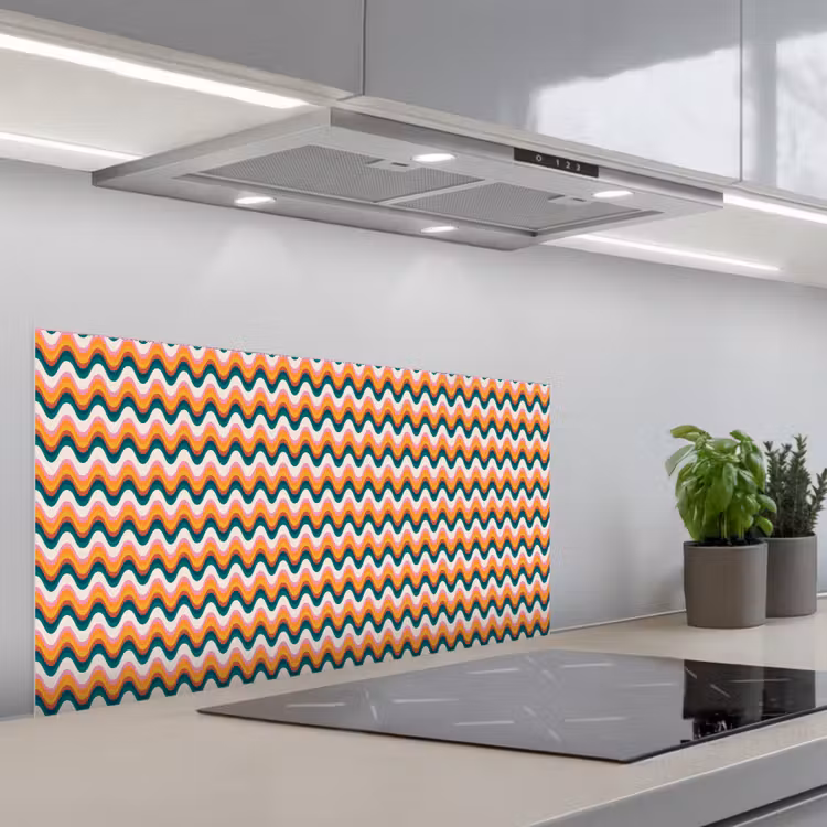 Retro - Disco - Golven - Kleur keuken achterwand spatscherm middel 899 -3d_schuin