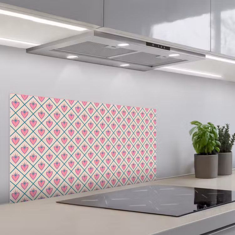 Retro - Ruit - Hartjes - Patroon keuken achterwand spatscherm middel 899 -3d_schuin