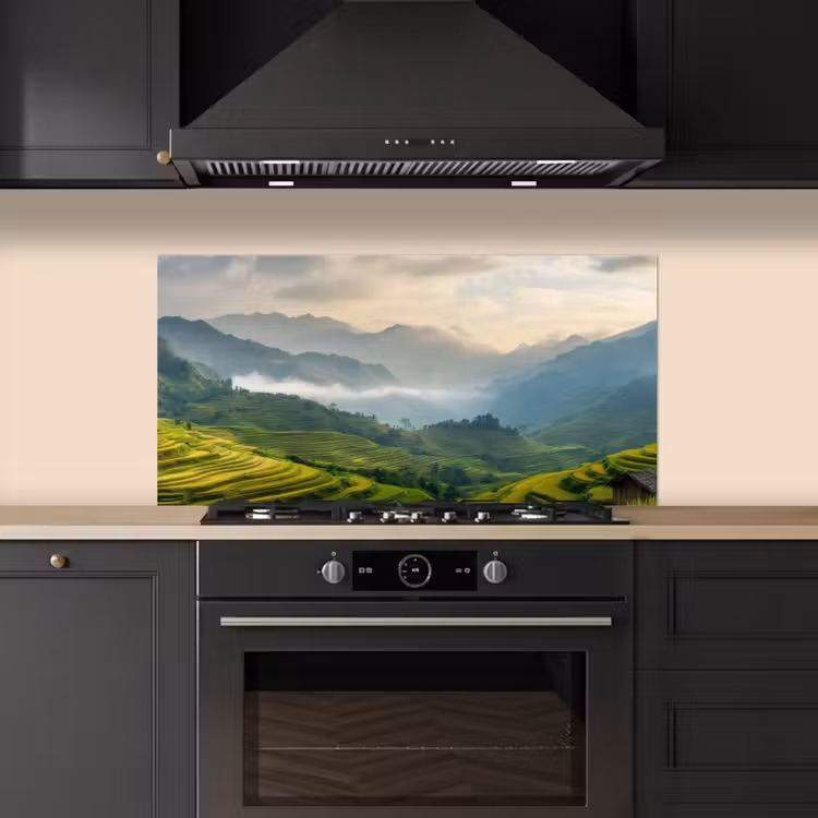 Rijstvelden - Bergen - Groen - Natuur keuken achterwand spatscherm middel -sfeer1