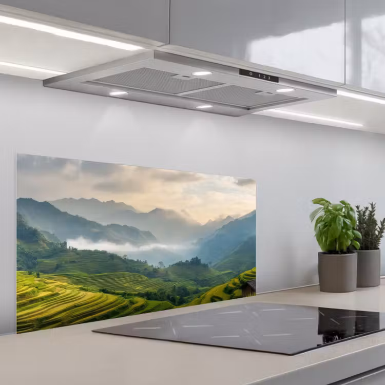 Rijstvelden - Bergen - Groen - Natuur keuken achterwand spatscherm middel -3d_schuin