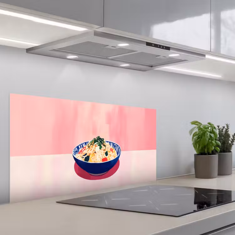 Rijst - Illustratie - Kom - Groente keuken achterwand spatscherm middel -3d_schuin