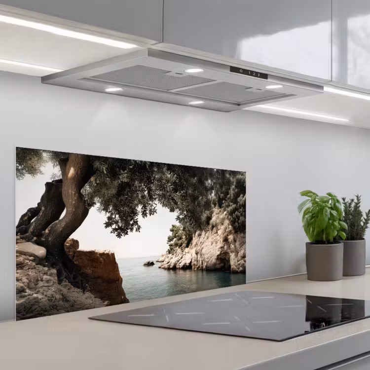 Rotsen - Zee - Boom - Groen keuken achterwand spatscherm middel -3d_schuin