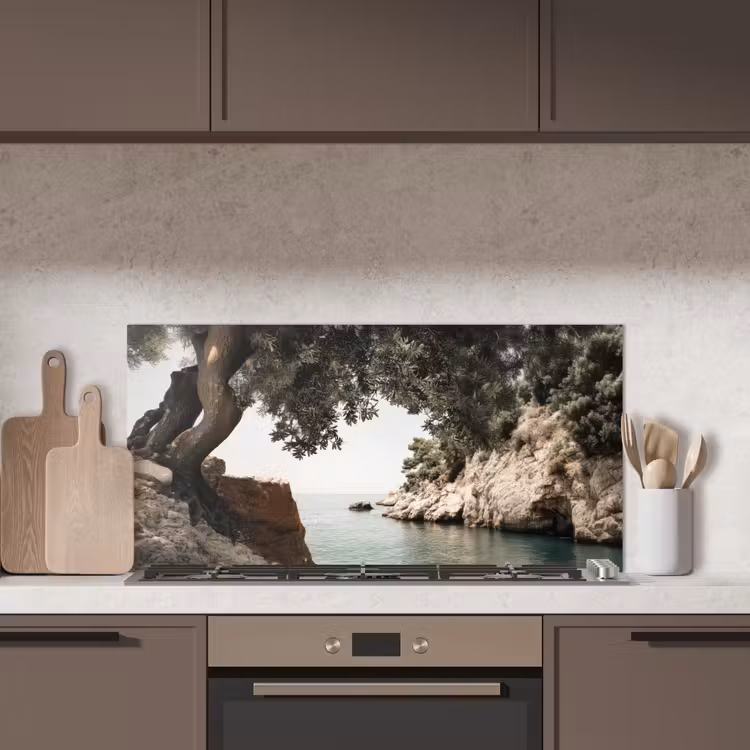 Rotsen - Zee - Boom - Groen keuken achterwand spatscherm middel -sfeer2