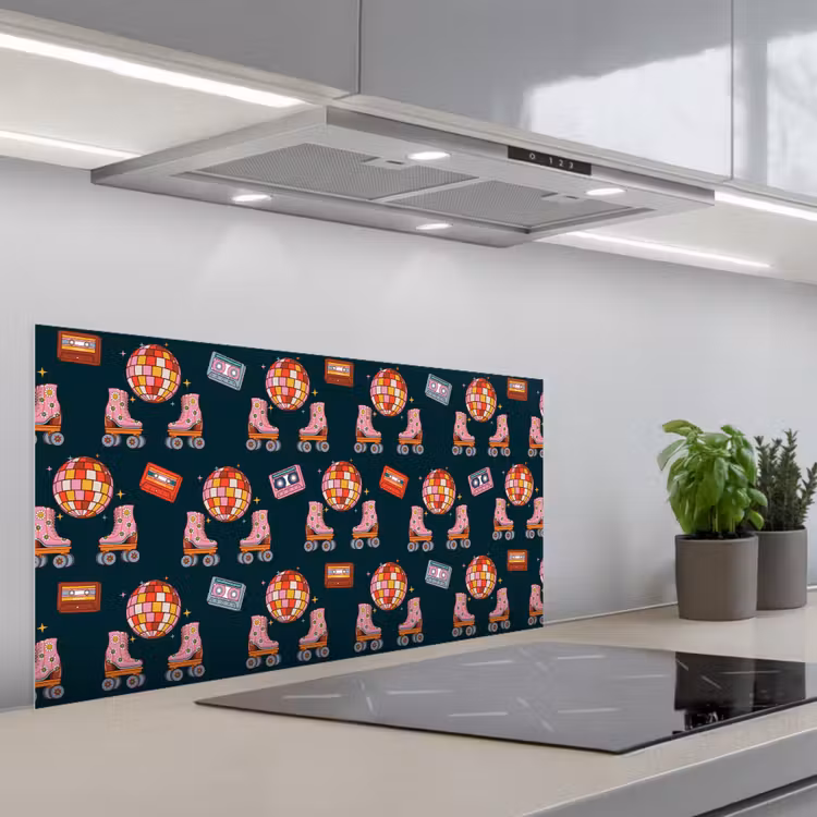 Rolschaatsen - Patroon - Disco keuken achterwand spatscherm middel 899 -3d_schuin