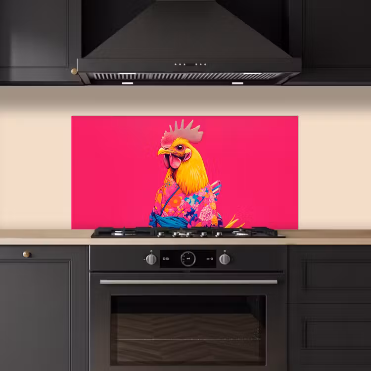 Haan - Kleurrijk - Kimono - Roze keuken achterwand spatscherm middel -sfeer1