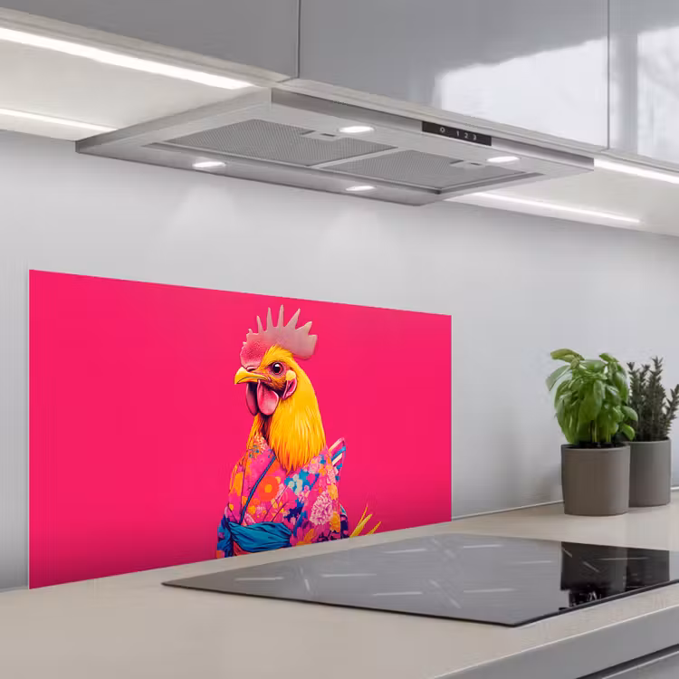 Haan - Kleurrijk - Kimono - Roze keuken achterwand spatscherm middel -3d_schuin