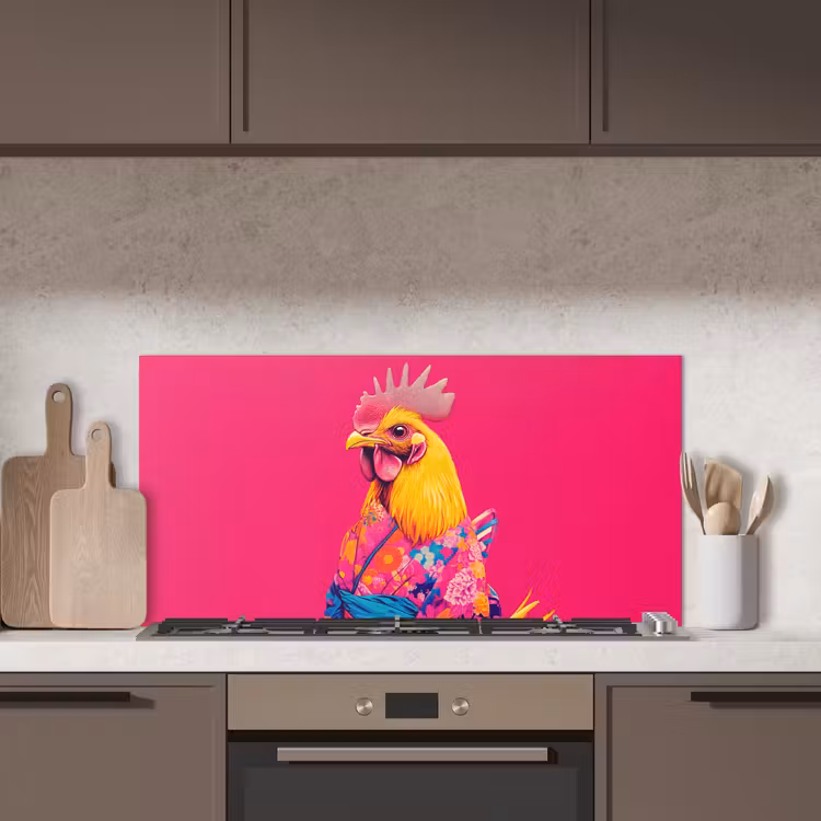 Haan - Kleurrijk - Kimono - Roze keuken achterwand spatscherm middel -sfeer2