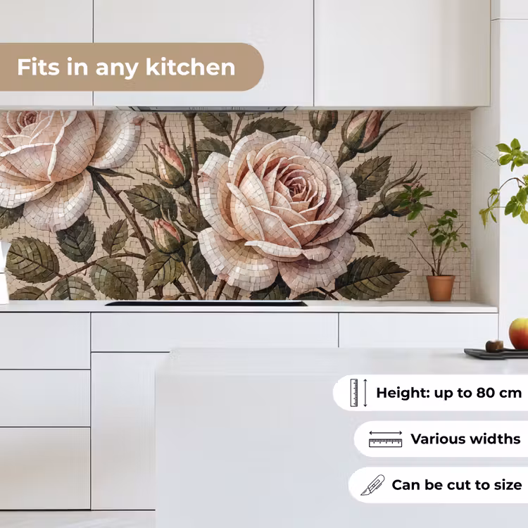Roos - Mozaïek - Bloemen - Klassiek - Beige keuken achterwand 2 middel -sfeer4_UK