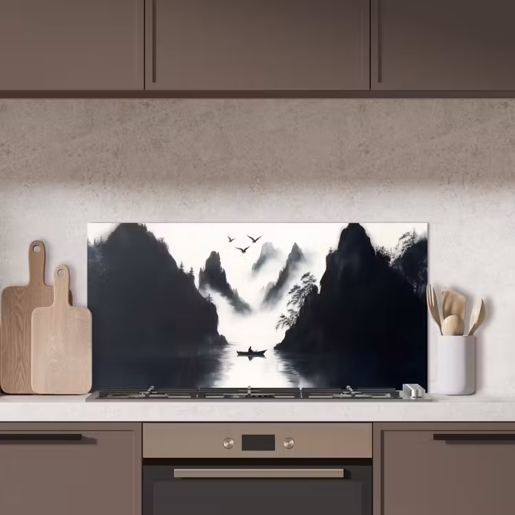 Roeiboot - Mistig - Bergen - Vogels keuken achterwand spatscherm middel -sfeer2