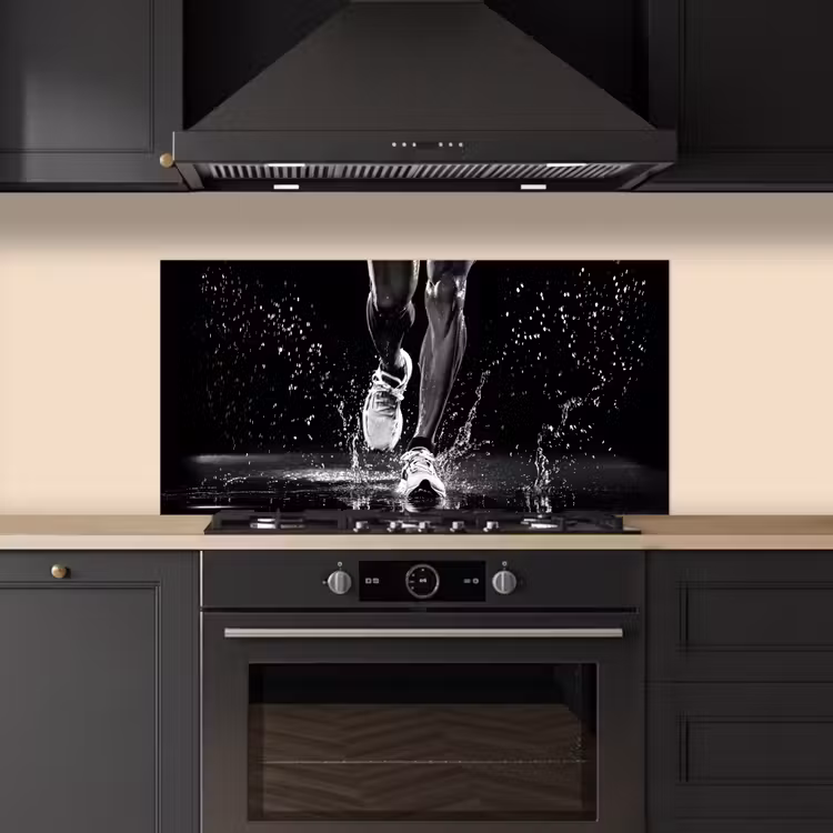 Hardloopschoenen - Rennen - Druppels - Zwart keuken achterwand spatscherm middel -sfeer1
