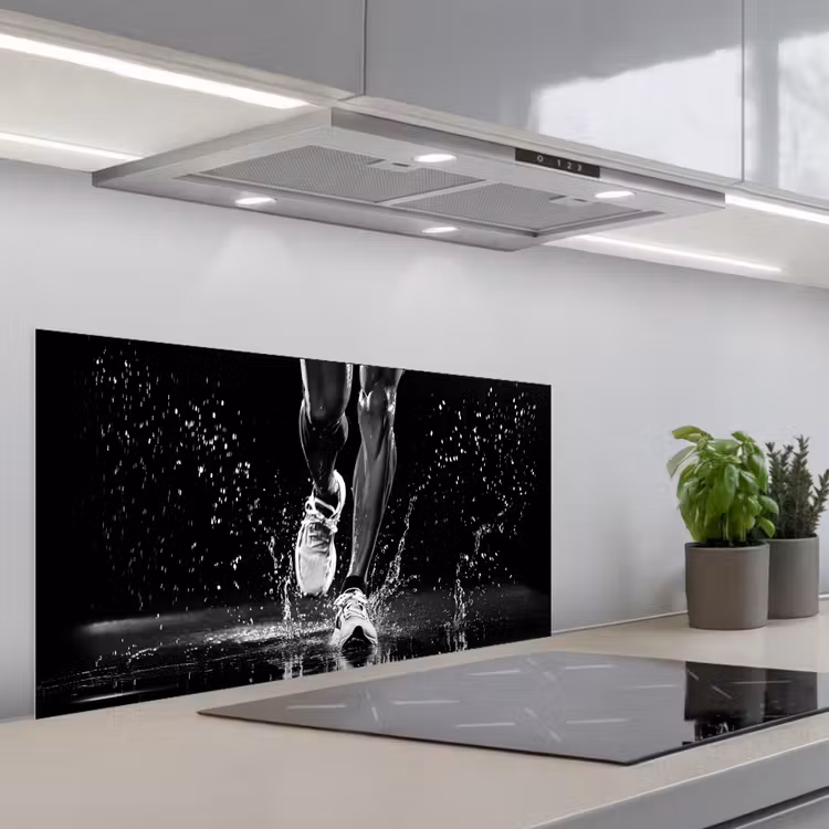 Hardloopschoenen - Rennen - Druppels - Zwart keuken achterwand spatscherm middel -3d_schuin
