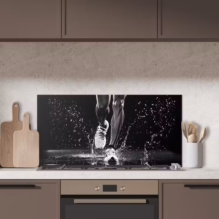 Hardloopschoenen - Rennen - Druppels - Zwart keuken achterwand spatscherm middel -sfeer2
