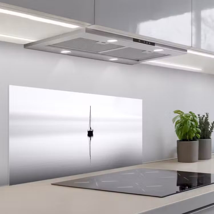Zeilboot - Zwart - Water - Silhouet keuken achterwand spatscherm middel -3d_schuin