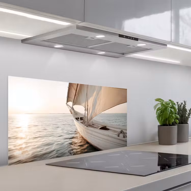 Zeilboot - Zee - Beige - Zon keuken achterwand spatscherm middel -3d_schuin