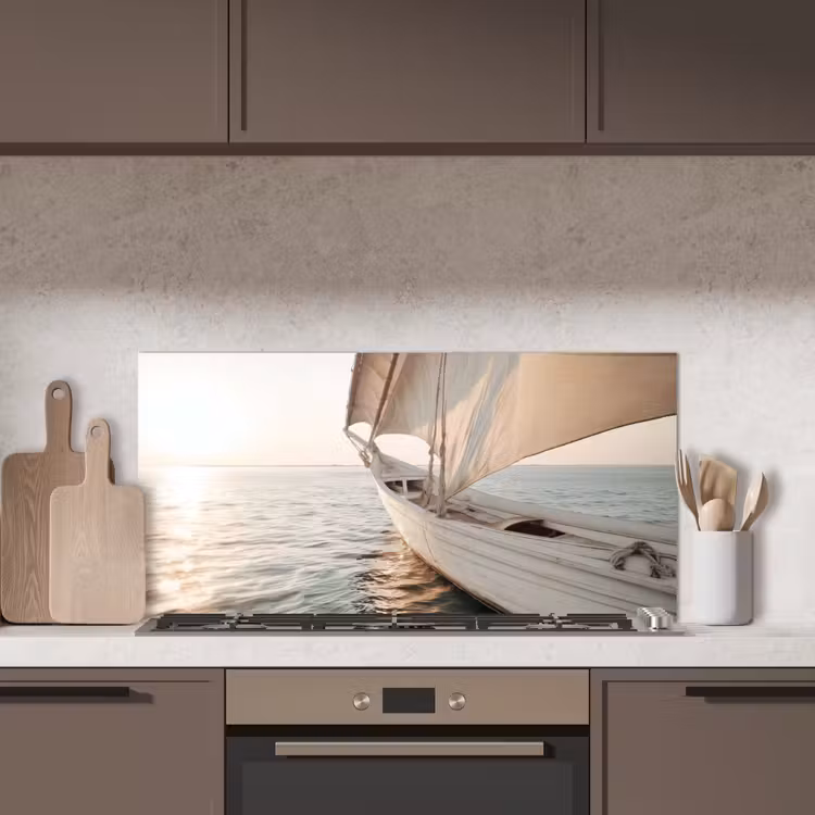Zeilboot - Zee - Beige - Zon keuken achterwand spatscherm middel -sfeer2