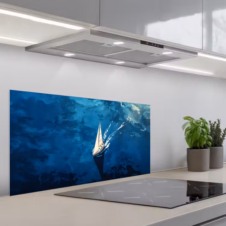 Zeilboot - Water - Abstract - Schaduw keuken achterwand spatscherm middel -3d_schuin