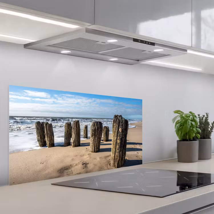 Zand - Strand - Paal - Water - Zomer keuken achterwand spatscherm middel -3d_schuin