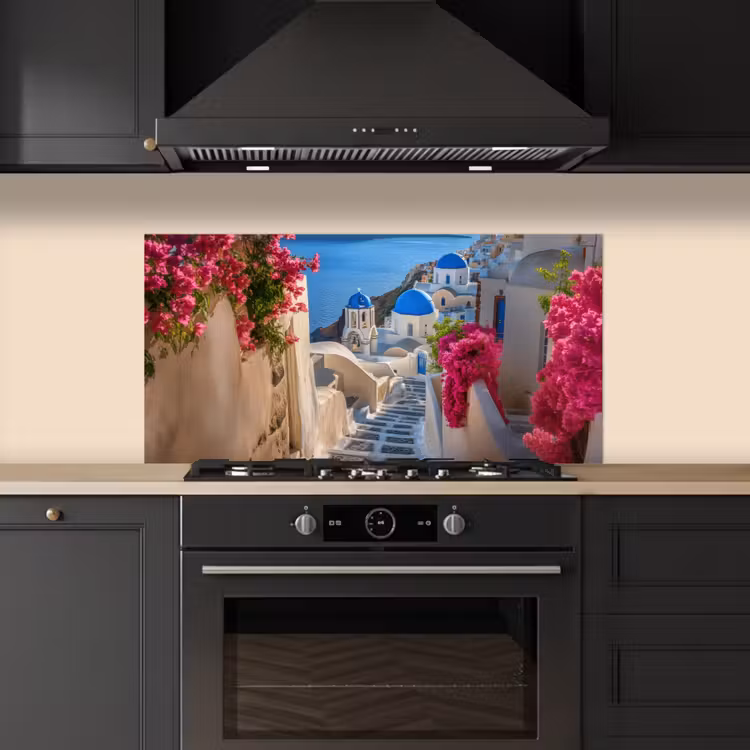Santorini - Bloemen - Griekenland keuken achterwand spatscherm middel -sfeer1