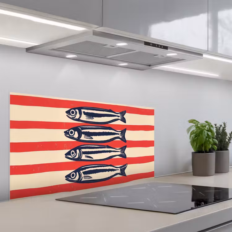 Sardines - Rood en beige strepen keuken achterwand spatscherm middel -3d_schuin