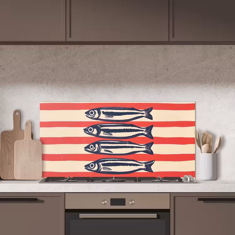 Sardines - Rood en beige strepen keuken achterwand spatscherm middel -sfeer2