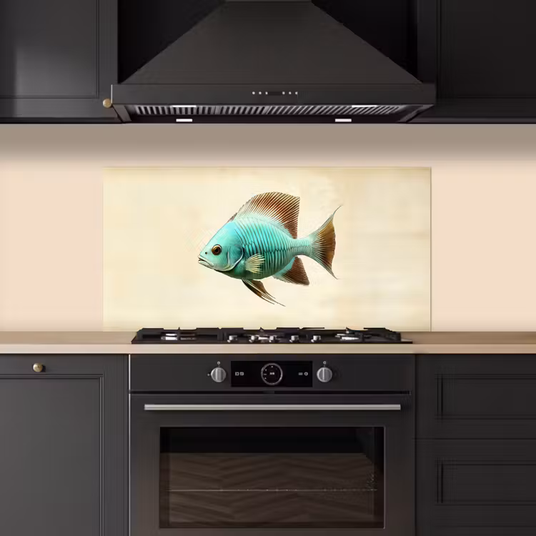 Schubben - Vis - Mint - Minimalistisch keuken achterwand spatscherm middel -sfeer1