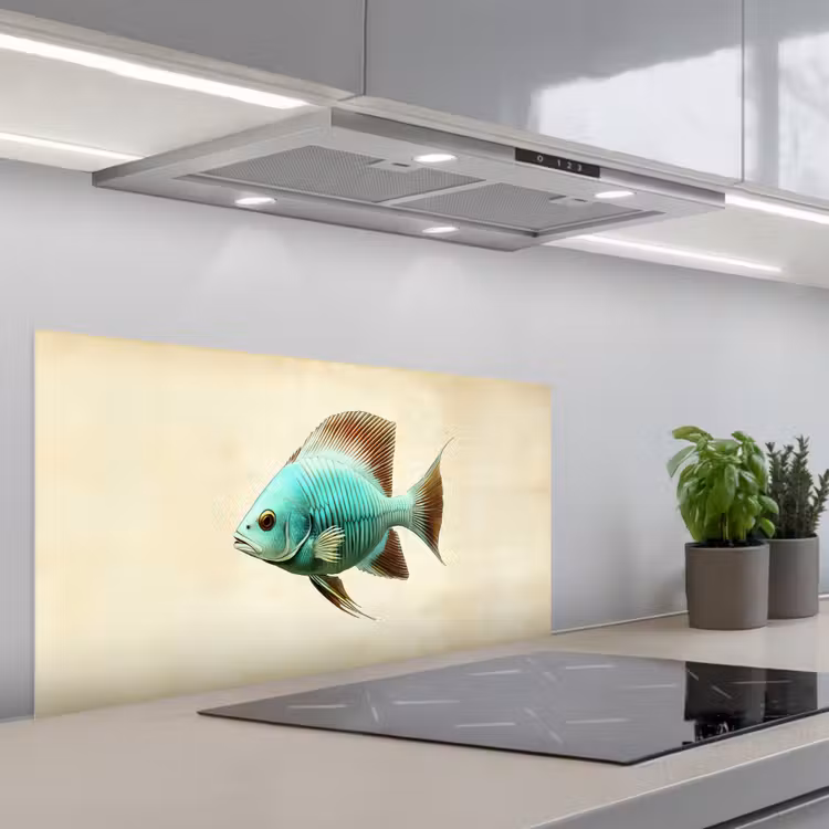 Schubben - Vis - Mint - Minimalistisch keuken achterwand spatscherm middel -3d_schuin
