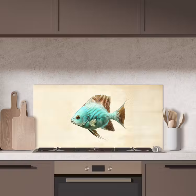 Schubben - Vis - Mint - Minimalistisch keuken achterwand spatscherm middel -sfeer2