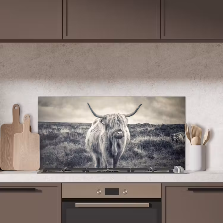 Schotse hooglander - Dieren - Wolken - Koe - Natuur keuken achterwand spatscherm middel -sfeer2