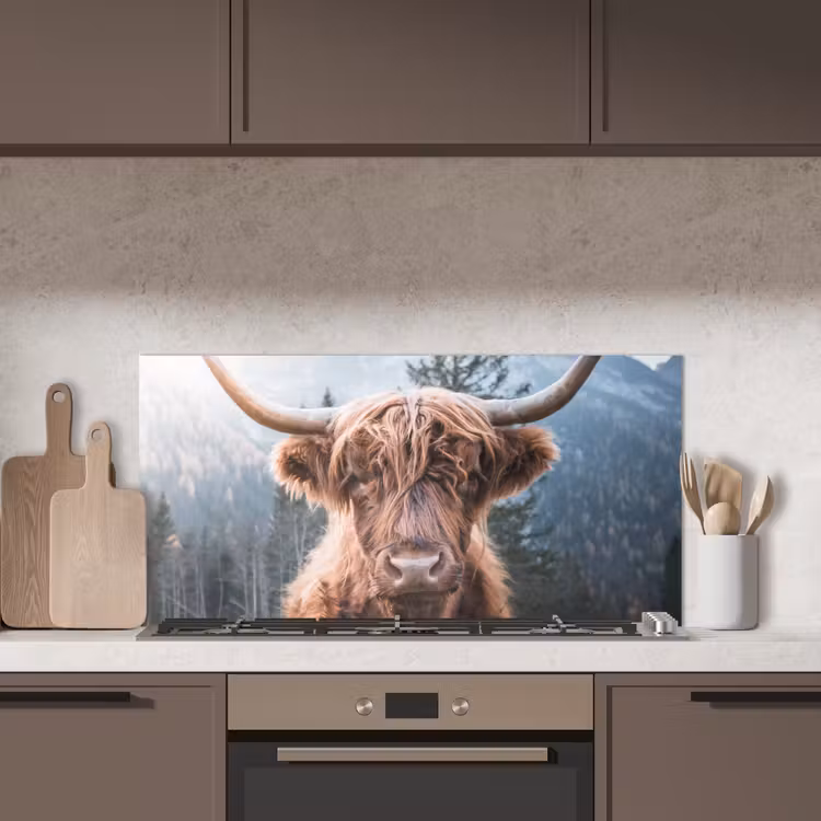Schotse hooglander - Koe - Dieren - Berg - Natuur keuken achterwand spatscherm middel -sfeer2