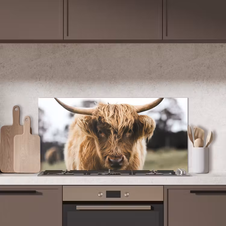 Schotse Hooglander - Koe - Gras - Dieren - Natuur keuken achterwand spatscherm middel -sfeer2