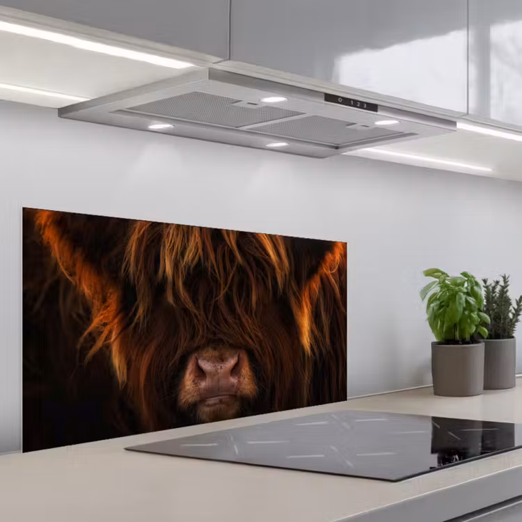 Schotse Hooglander - Koe - Portret - Dieren keuken achterwand spatscherm middel -3d_schuin