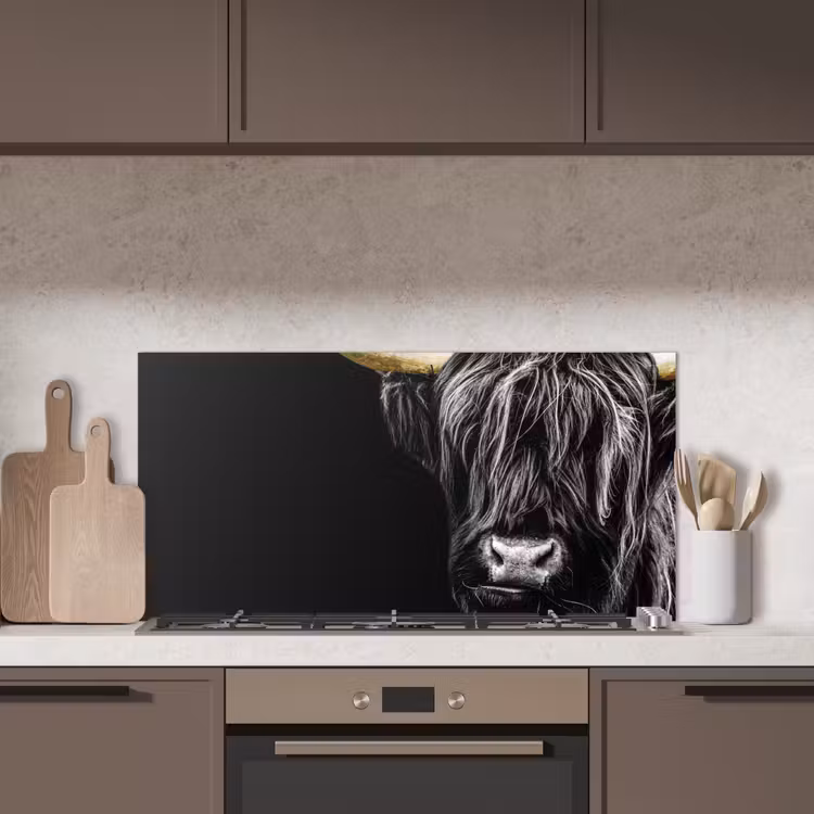 Schotse hooglander - Goud - Vacht - Dieren - Koe keuken achterwand spatscherm middel -sfeer2
