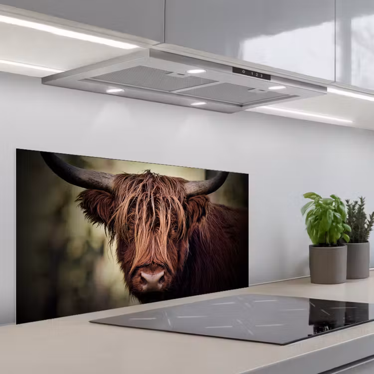 Schotse hooglander - Licht - Portret - Natuur keuken achterwand spatscherm middel -3d_schuin