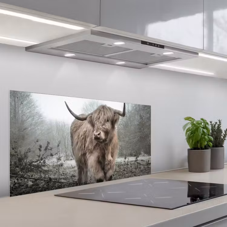 Schotse hooglander - Natuur - Herfst - Dieren - Wild - Bos keuken achterwand spatscherm middel -3d_schuin