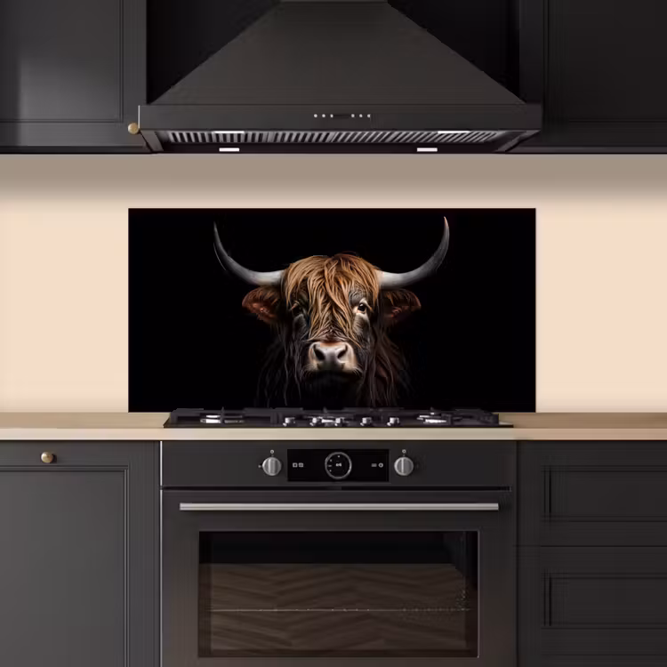 Schotse hooglander - Portret - Zwart - Dier keuken achterwand spatscherm middel -sfeer1