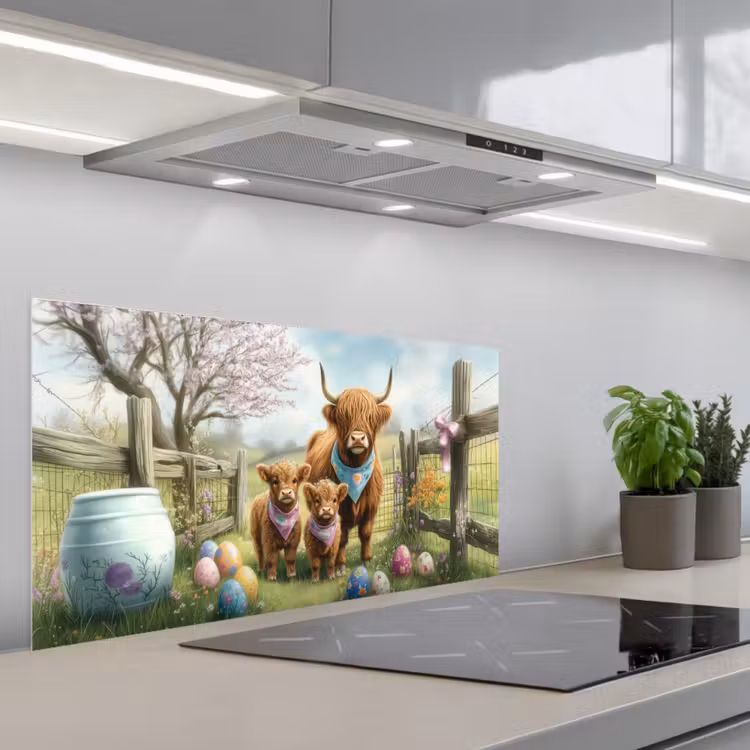 Schotsehooglanders - Paaseieren - Lente keuken achterwand spatscherm middel -3d_schuin