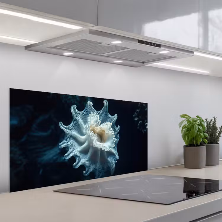 Zeewezen - Wit - Golven - Water keuken achterwand spatscherm middel -3d_schuin