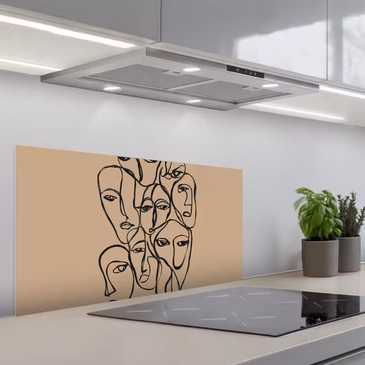Gezichtenzee - Lijntekening - Abstract keuken achterwand spatscherm middel -3d_schuin