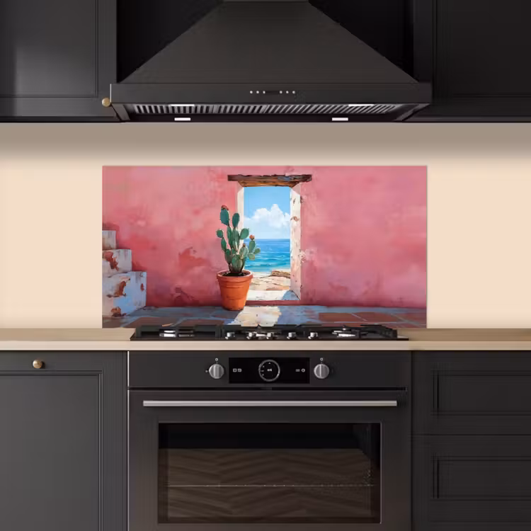 Zee - Roze - Cactus keuken achterwand spatscherm middel -sfeer1