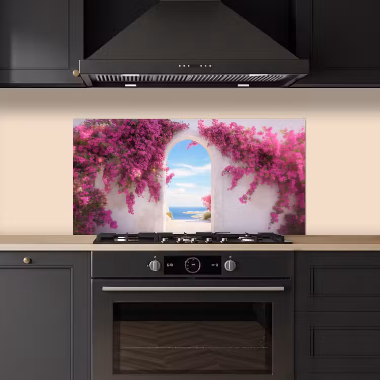 Zee - Roze - Bloemen - Poort keuken achterwand spatscherm middel -sfeer1