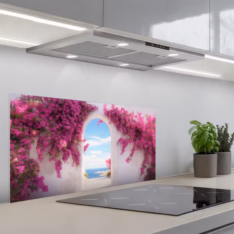 Zee - Roze - Bloemen - Poort keuken achterwand spatscherm middel -3d_schuin