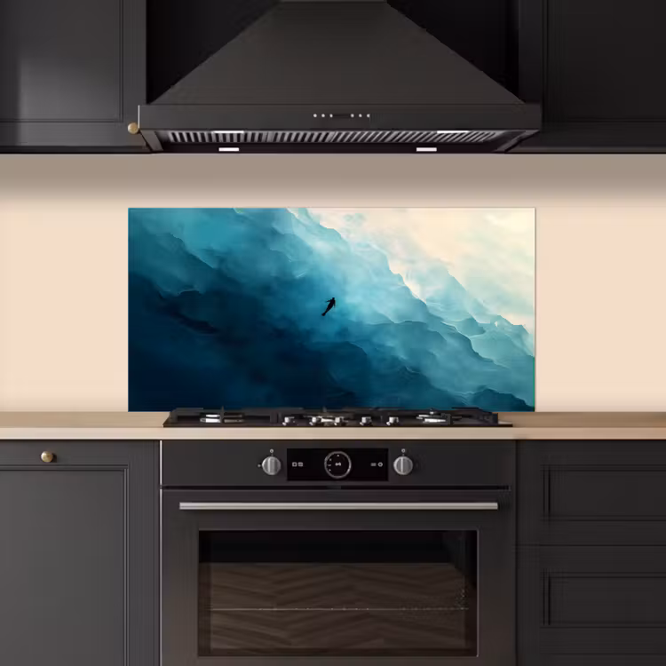 Zee - Silhouet - Abstract - Blauw keuken achterwand spatscherm middel -sfeer1